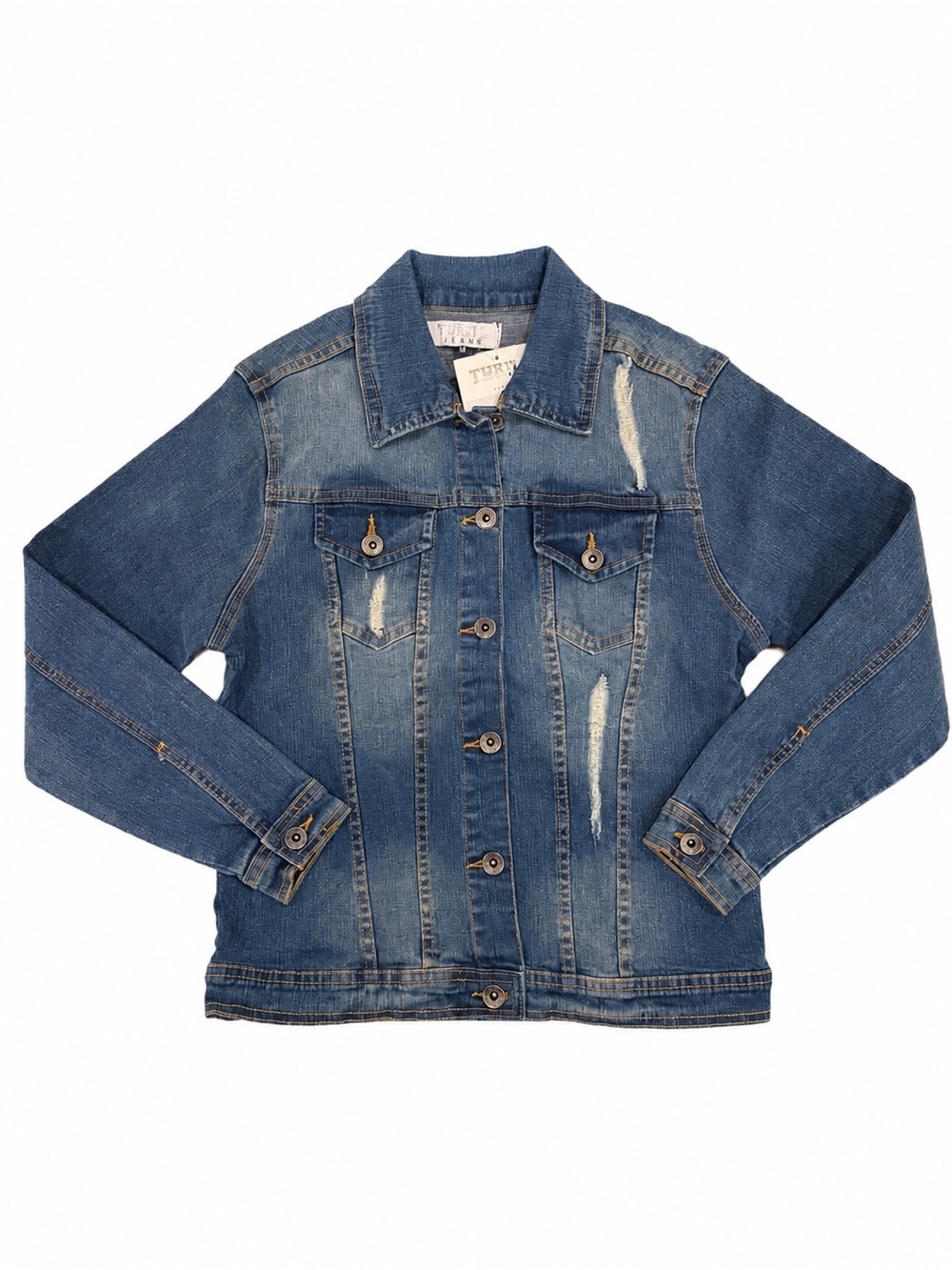 Thrill Distressed Denim Jean Jacket Size Medium